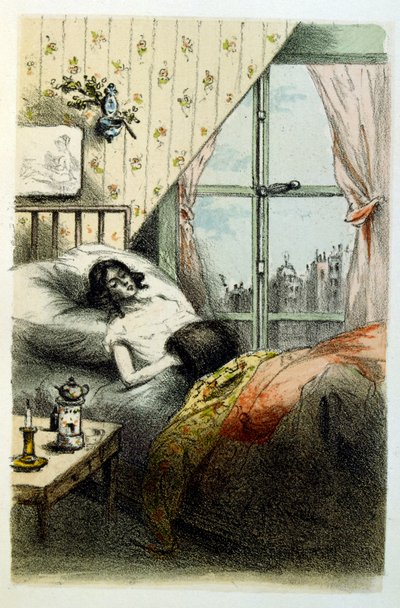 フランスの小説家・詩人であるルイ・アンリ・ミュルジェ（1822-1861）の「フランシーヌのマフ」（Le Manchon de Francine）のためのアンリ・ブーテによる挿絵。 作： Henri Boutet