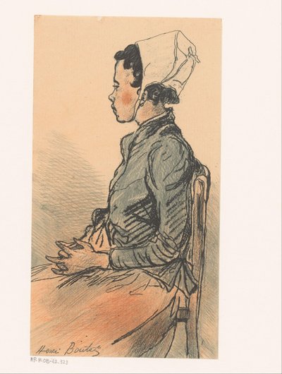 椅子の上の若い女性の側面図 作： Henri Boutet