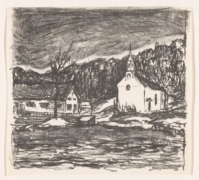 教会のある丘陵の風景 シュタルンベルガー湖 (原題) 作： Henri Braakensiek (signed by artist)