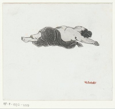 リクライニングする上半身裸の日本人女性 作： Henri Charles Guérard (attributed to)