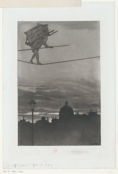 街の上に荷物を背負った綱渡り タイトルページ: Henri Béraldi, Les Graveurs du XIXe siècle (...), 1888 作： Henri Charles Guérard (signed by artist)
