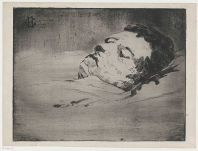死の床にいる見知らぬ男の肖像 作： Henri Charles Guérard (signed by artist)
