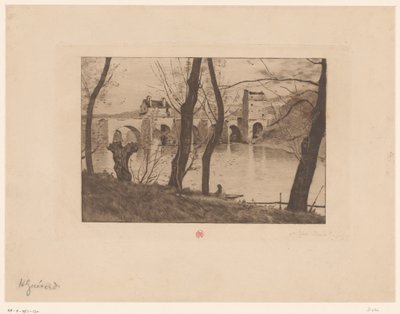 Mantes-la-Jolie の橋の眺め 作： Henri Charles Guérard