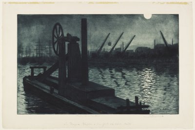 La Drague de Dieppe、c.1885（黒と青のインクでエッチングと光沢のあるアクアチント） 作： Henri Charles Guérard