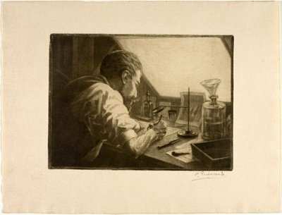 エッチングを準備する自画像 作： Henri Charles Guérard