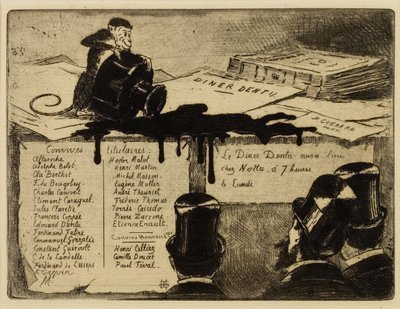インク壺を倒す猿、1881年 作： Henri Charles Guérard