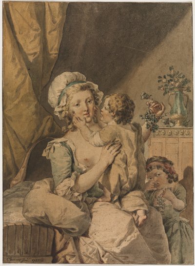 2人の子供を持つ母、1788年。 作： Henri Chevaux