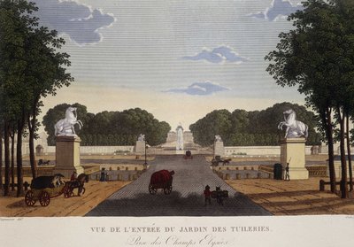 チュイルリー庭園の入り口 シャンゼリゼ通りの眺め 1820年頃 - クルヴォワジエの「Vues de Paris」より 作： Henri Courvoisier Voisin