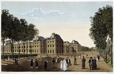 小リュクサンブールのテラスから見た庭園とリュクサンブール宮殿。クルボアジェのエングレーヴィング 作： Henri Courvoisier Voisin