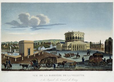 1820年頃のラ・ヴィレットの障壁 - クルボアジェの「Vues de Paris」より 作： Henri Courvoisier Voisin