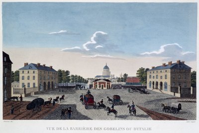 ゴブラン織りのバリエールの眺め - クルヴォワジエの「Vue de Paris, circa 1810: les Barriers de Paris」にて 作： Henri Courvoisier Voisin