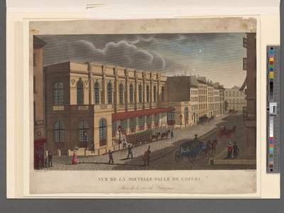 ルソーによって刻まれたプロヴァンス通りからの新しいオペラホールの眺め、1821年頃 作： Henri Courvoisier Voisin
