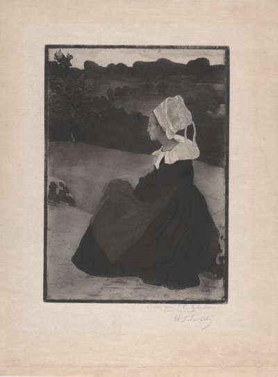 Bretonne assise (着席したブルトンの女性) c.1893 (軟質地のエッチングとアクアチント) 作： Henri Delavallee