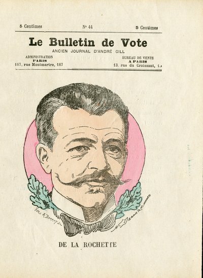 カラーの風刺的なBallot第2シリーズ：De la Rochette - Henri Demare (1846-1888)によるイラスト。 作： Henri Demare