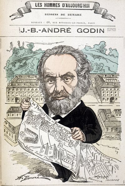 ジャン・バティスト・アンドレ・ゴダン（1817-1888）、実業家、一族の創始者。Demareによるドローイング 「The men of today」より。 作： Henri Demare