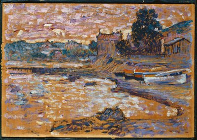 ラヴァンドゥーでの浜辺のボート、1908-09 作： Henri Edmond Cross
