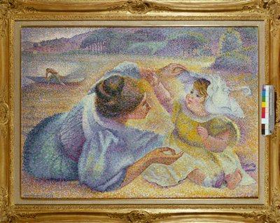 1897年頃、子供と遊ぶ母 作： Henri Edmond Cross