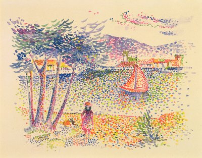 海辺でのセーリングボート 作： Henri Edmond Cross
