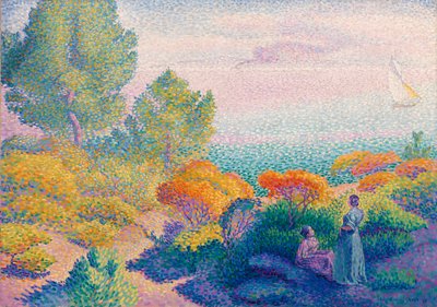 海岸沿いの二人の女性、地中海 作： Henri Edmond Cross