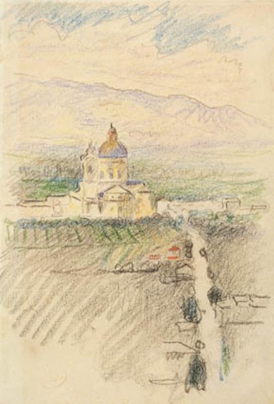 アッシジ近くのサンタ マリア デッリ アンジェリの眺め 作： Henri Edmond Cross