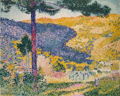 山の上のモミの陰、1909年の谷。 作： Henri Edmond Cross