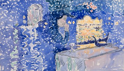 ヴェネツィア：贖い主の祭典の夜、1903（白い織り紙に鉛筆でトイレ） 作： Henri Edmond Cross