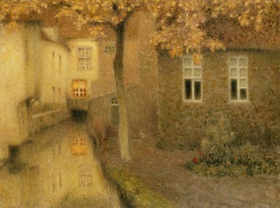 夕暮れ時にブルージュの運河、c。 1898 作： Henri Eugene Augustin Le Sidaner