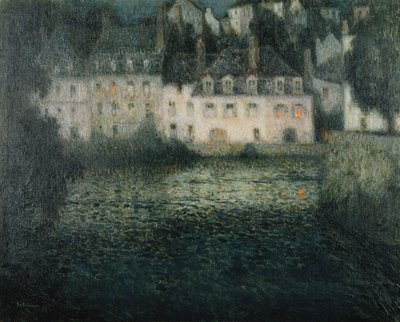 月明かりの下で川沿いの家;カンペルレのリヴィエール・オ・クレア・ド・ルネの家 作： Henri Eugene Augustin Le Sidaner