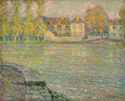 モレの日没時の川沿いの家;日没時の川沿いの家、モレット 作： Henri Eugene Augustin Le Sidaner