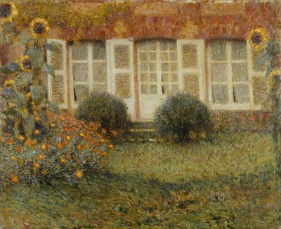 ひまわりのあるパビリオンハウス。ひまわりパビリオン 作： Henri Eugene Augustin Le Sidaner