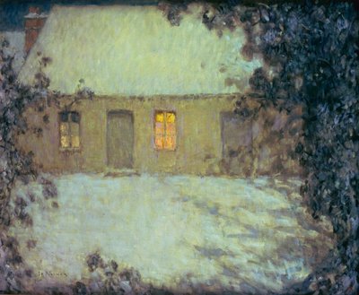 雪の下の茅葺き小屋（キャンバスに油彩） 作： Henri Eugene Augustin Le Sidaner
