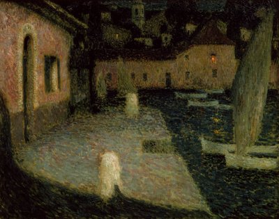 小さな港、トワイライト（キャンバスに油彩） 作： Henri Eugene Augustin Le Sidaner