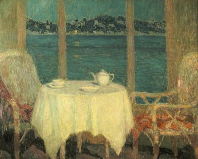サントロペ湾前のテラス 作： Henri Eugene Augustin Le Sidaner