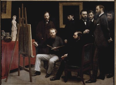 バティニョールでのワークショップ（作家のポートレート数点付き）（油彩・キャンバス 作： Ignace Henri Jean Fantin Latour