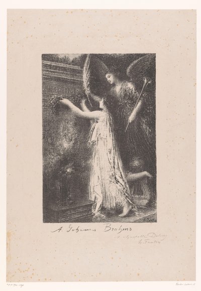 天使と名声の擬人化がヨハネス・ブラームスの墓に名誉の花輪をもたらす Á Johannes Brahms (オブジェクトのタイトル) 作： Ignace Henri Jean Fantin Latour