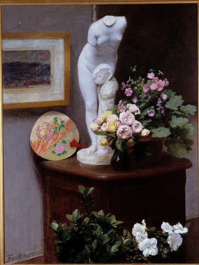 花とオブジェ アンリ・ファンタン・ラトゥールの絵画（ファンタン・ラトゥール 作： Ignace Henri Jean Fantin Latour