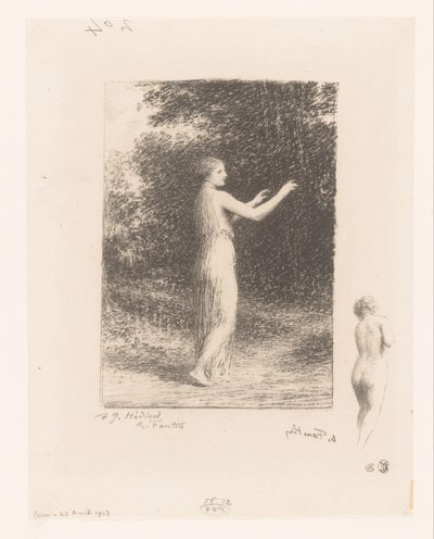 Maagd van Lycus wandelt in de natuur 物乞い Gedichten van André Chénier (シリーズタイトル) アンドレ・シェニエの詩の挿絵（連載タイトル） 作： Ignace Henri Jean Fantin Latour
