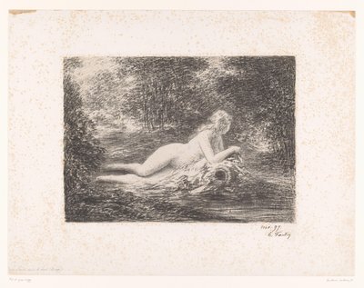森の小川の近くの水差しを持つニンフ La source dans les bois (オブジェクトのタイトル) 作： Ignace Henri Jean Fantin Latour