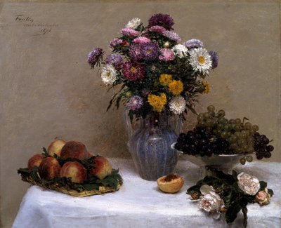 花瓶に入った白バラと菊の花 作： Ignace Henri Jean Fantin Latour