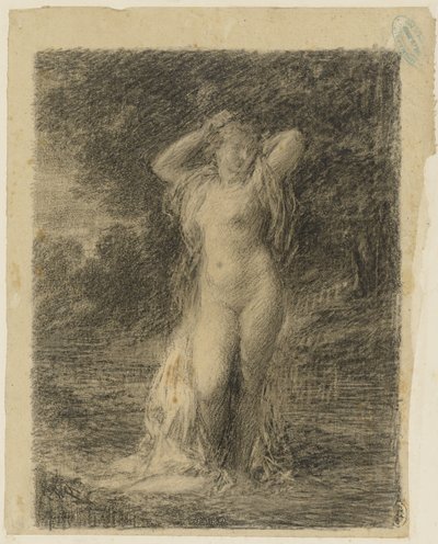 水と森の風景に立っている裸の女性 作： Ignace Henri Jean Fantin Latour