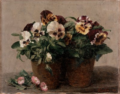 静物画。パンジーとヒナギク 1880年 作： Ignace Henri Jean Fantin Latour