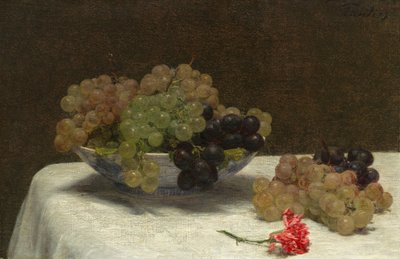 ブドウとカーネーションのある静物 作： Ignace Henri Jean Fantin Latour