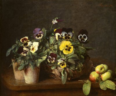 パンジーのある静物、1874年。 作： Ignace Henri Jean Fantin Latour