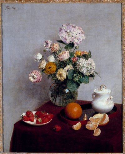 アンリ・ファンタン・ラトゥール（Fantin-Latour）の夏の花と果実の絵 作： Ignace Henri Jean Fantin Latour