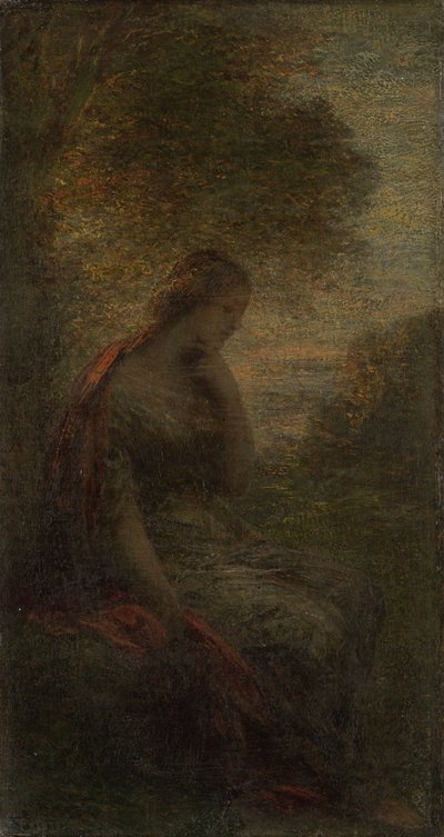 「秋」と呼ばれる夕暮れの木の下の若い女性 作： Ignace Henri Jean Fantin Latour