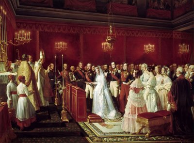 Saxe-CoburgのVictoria Princess王女とLouis- Princeの結婚、Saint-CloudのNemours公爵、27 Ap 作： Henri Felix Emmanuel Philippoteaux