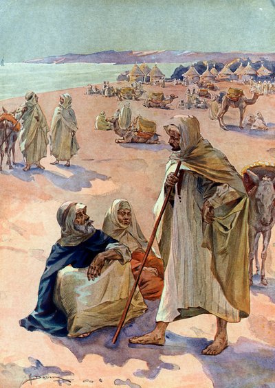 Vista de uma marcha mourisca de Brakna na região de Podor, no Senegal, a partir do século XVIII (Um mercado mouro perto de Podor, Senegal 作： Henri Gaston Darien