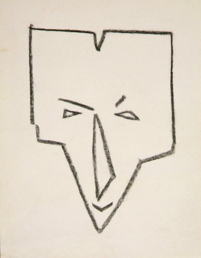 エスニック・マスク・ヘッド（紙に黒チョーク） 作： Henri Gaudier Brzeska