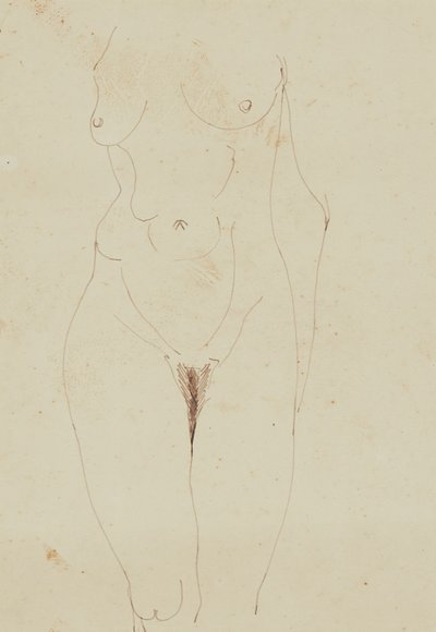 女性の裸のトルソ (紙にペンとインク) 作： Henri Gaudier Brzeska