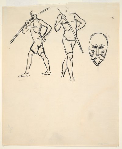 スケッチシート [2 つの人物と定型化された頭] 作： Henri Gaudier Brzeska